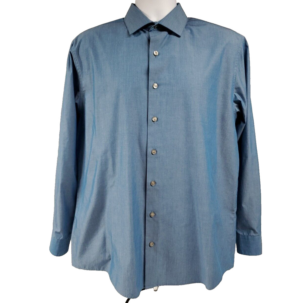 UNLISTED Mens Button Up Long Sleeve Shirt Slim Fit Blue Size Large 16.5 32/33